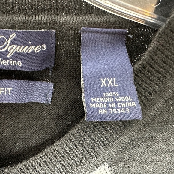 Davis & Squire Men's Size XXL Extra Fine Merino Wool Black Argyle Sweater - Picture 10 of 10